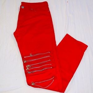 Men’s Red Zipper Detail Jeans